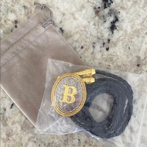 Gold and Black Braided Belt with Monogram Buckle